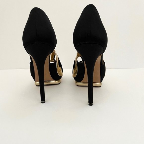 Nickolas Kirkwood Black Satin Gold Leather Pumps 39 - Picture 5 of 12